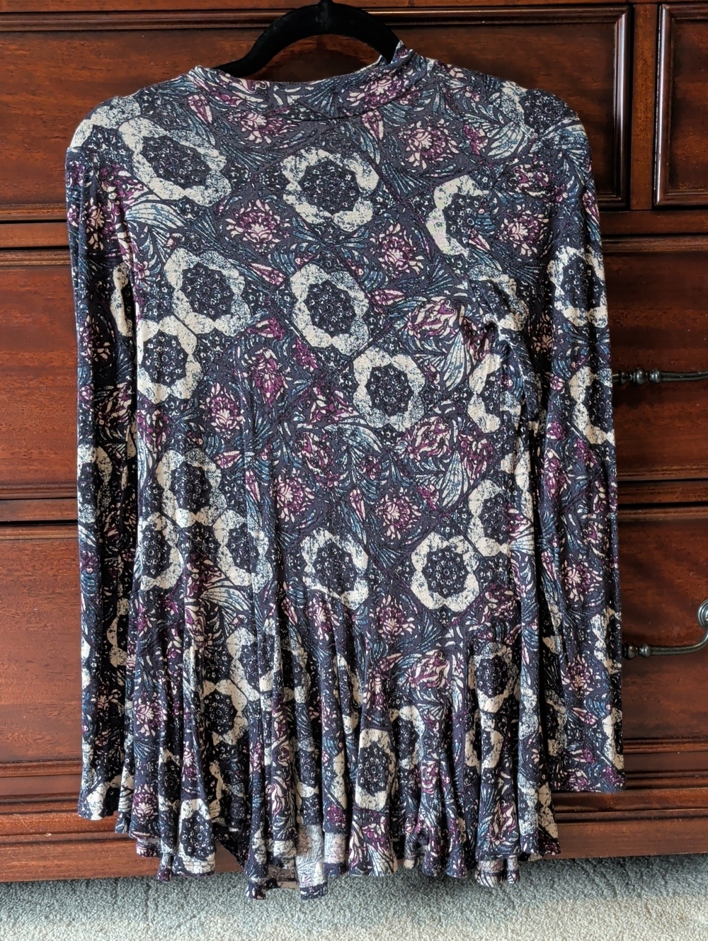Free People Annabelle Tunic Top in Navy, Cream & Plum Size Small Open Back
